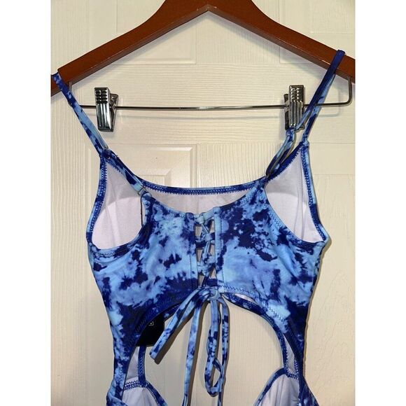 Meyeeka Scoop Neck Cut Out Front Lace Up Back Tie Dye One Piece Swimsuit Sz M - Picture 10 of 13